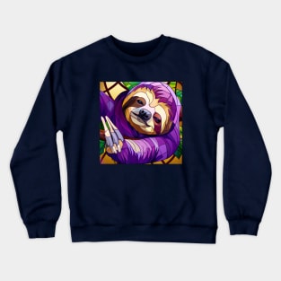 Purple Sloth in Stained Glass Crewneck Sweatshirt